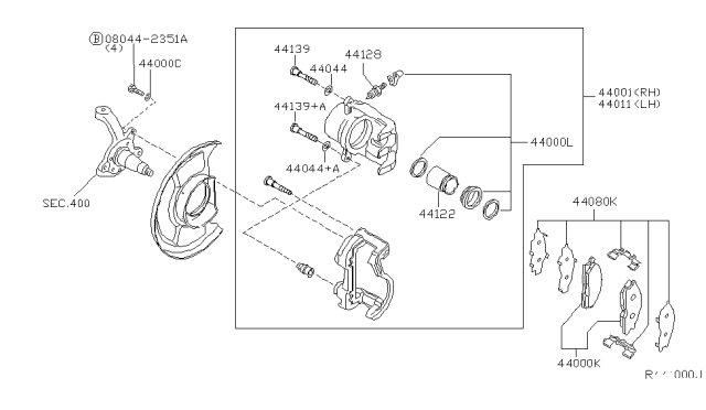 2006 Nissan Altima CALIPERASSY-Rear LH,W/OPADSORSHIMS Diagram for 44011-ZD82A