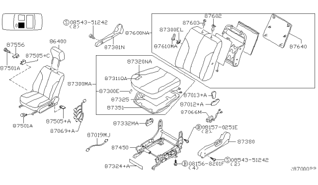 2002 Nissan Altima Back Assembly Front Seat Diagram for 87650-8J177
