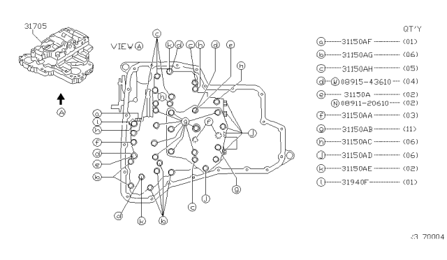 2005 Nissan Altima Control Valve Assembly Diagram for 31705-80L04