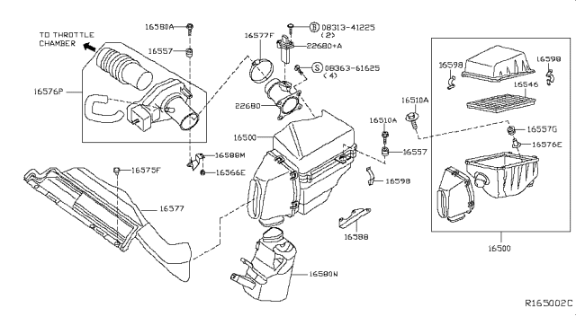 2002 Nissan Altima Duct Assembly-Air Diagram for 16576-8J000