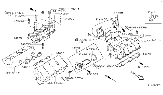 2004 Nissan Altima Collector-Intake Manifold Diagram for 14010-8J105