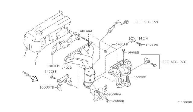 2006 Nissan Altima Exhaust Manifold With Catalytic Converter Passenger Side Diagram for 14002-9J30B