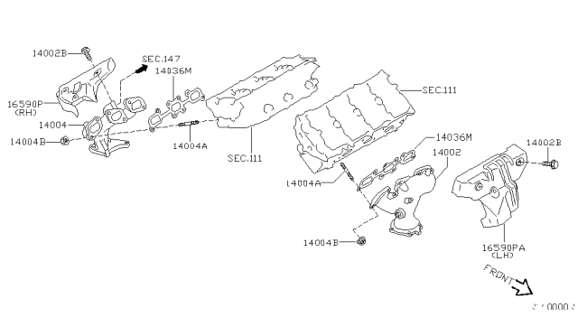 2005 Nissan Altima Exhaust Manifold Diagram for 14004-CA000