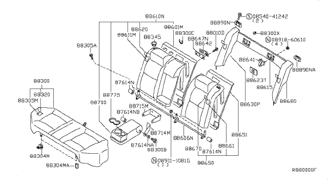 2002 Nissan Altima Trim Assembly-Rear Seat Cushion Diagram for 88320-8J101