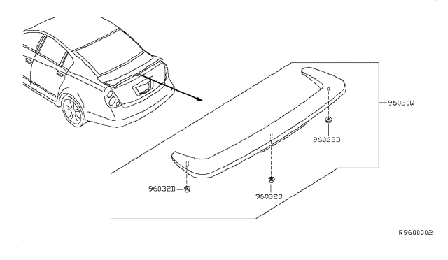 2004 Nissan Altima Spoiler-Air Assembly UNPAINTED Diagram for 96030-ZB710