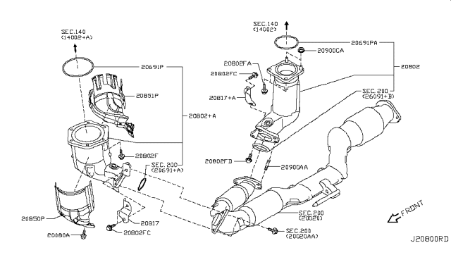2012 Nissan Murano Three Way Catalytic Converter Diagram for B08A3-1JL0A