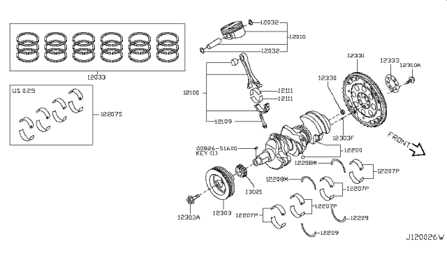2010 Nissan Murano Piston,Crankshaft & Flywheel Diagram 1