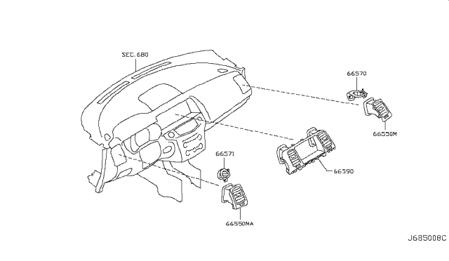 2009 Nissan Murano Ventilator Assy-Side Diagram for 68761-1AA0A