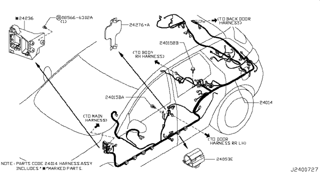 2013 Nissan Murano Harness-Body Diagram for 24014-3YR0A