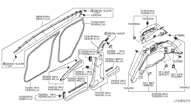 2010 Nissan Murano Body Side Trimming Diagram 1