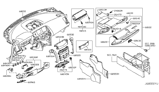 2009 Nissan Murano Instrument Panel,Pad & Cluster Lid Diagram 2