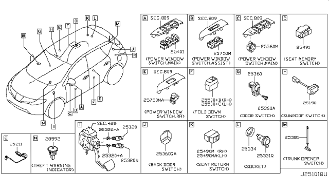 2009 Nissan Murano Stop Lamp Switch Assembly Diagram for 25320-JN00A