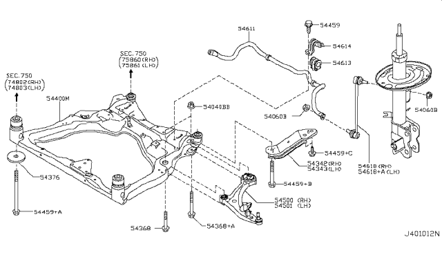 2013 Nissan Murano Link Complete-Transverse,Lh Diagram for 54501-1AA0B