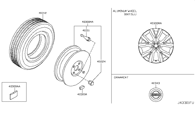 2014 Nissan Murano Aluminum Wheel Diagram for D0300-1SX2A