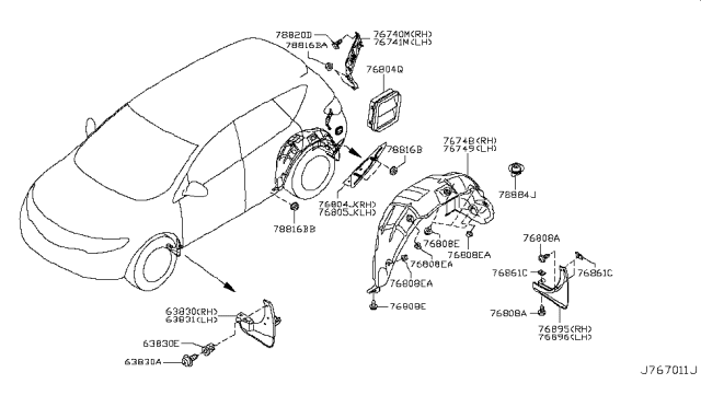 2011 Nissan Murano Mud Guard Set-Rear, Right Diagram for 78812-1AA0A