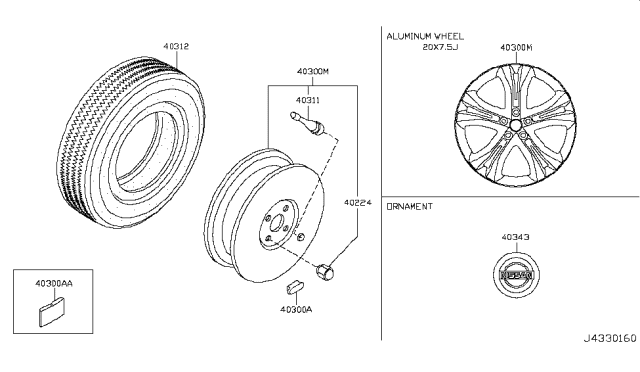 2009 Nissan Murano Road Wheel & Tire Diagram 1