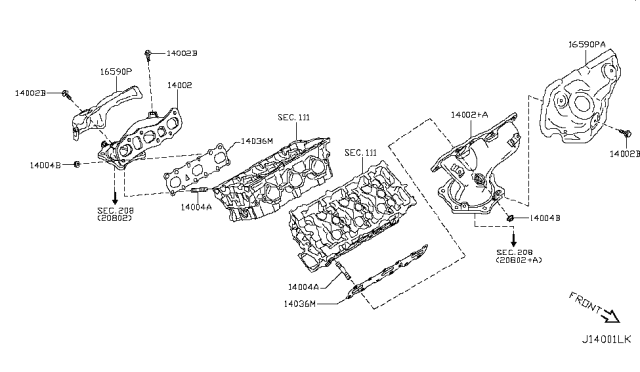 2011 Nissan Murano Exhaust Manifold Assembly Diagram for 14002-1AA0A