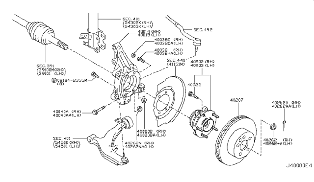2008 Nissan Murano Spindle-KNUCKLE,RH Diagram for 40014-JP00A