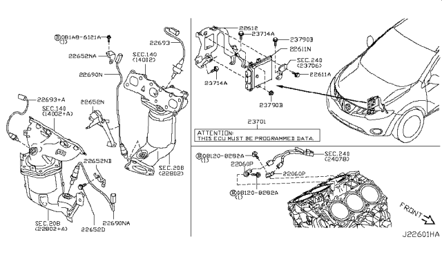 2013 Nissan Murano Oxygen Sensor Bracket Diagram for 22650-JP00A