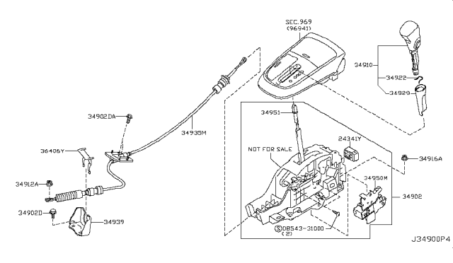 2010 Nissan Murano Shift Lock SOLENOID & Park Switch Assembly Diagram for 34950-1AK0A