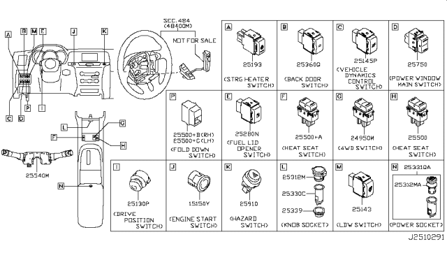 2012 Nissan Murano Switch-Fuel Lid Opener Diagram for 25280-CD000