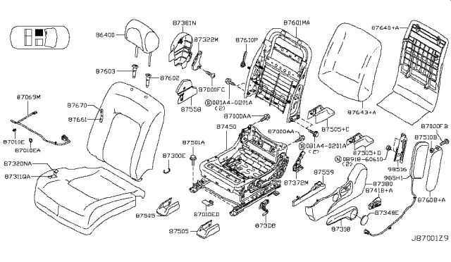 2008 Nissan Murano Knob-Reclining Device Diagram for 87468-1AA0A