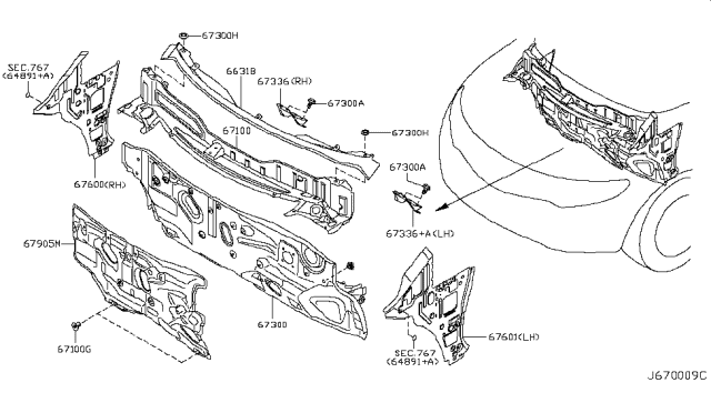2010 Nissan Murano Dash Panel & Fitting Diagram