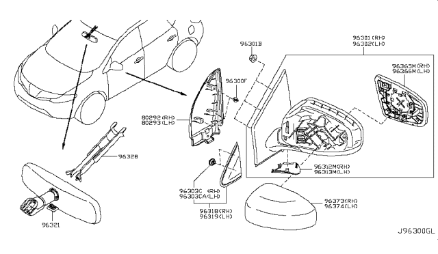 2010 Nissan Murano Mirror Body Cover, Passenger Side Diagram for K6373-1AA0A