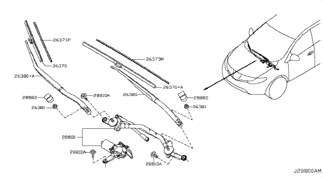2011 Nissan Murano Windshield Wiper Arm Assembly Diagram for 28886-1AA0B