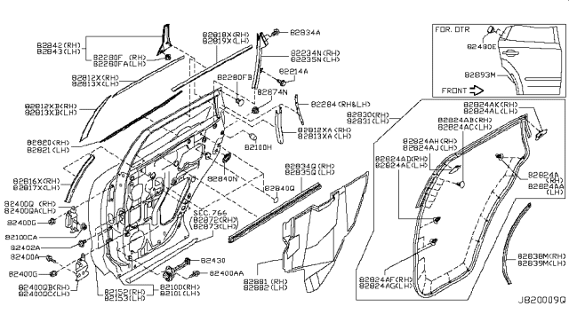 2009 Nissan Murano Moulding-Rear Door Sash,Center RH Diagram for 82284-1AA1A