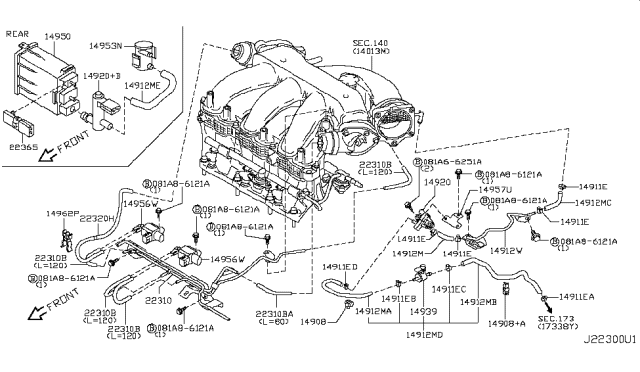 2008 Nissan Murano Hose-EVAP Control Diagram for 14912-JA12A