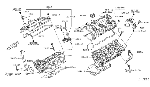 2013 Nissan Murano Gasket-Cylinder Head Diagram for 11044-9N02B