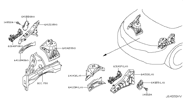 2014 Nissan Murano Hood Ledge & Fitting Diagram