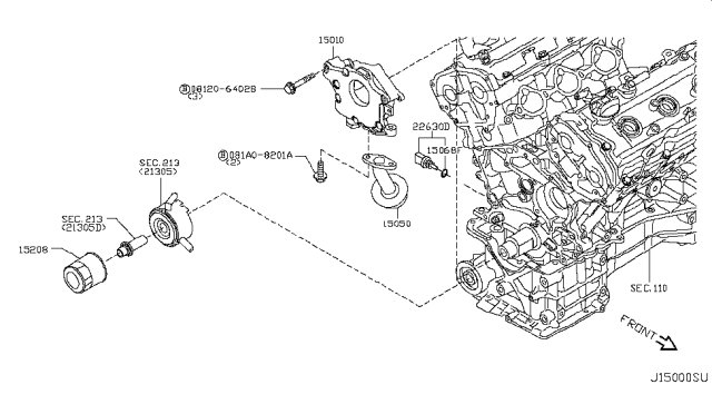 2013 Nissan Murano Oil Strainer Assembly Diagram for 15050-JA10A
