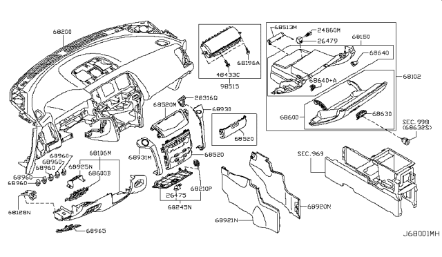 2010 Nissan Murano Instrument Panel,Pad & Cluster Lid Diagram 2