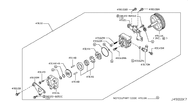 2009 Nissan Murano Pulley-Power Steering Pump Diagram for 49132-JA125