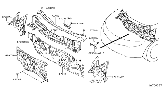2014 Nissan Murano Cowl Top-Center Diagram for 66318-1AA0A