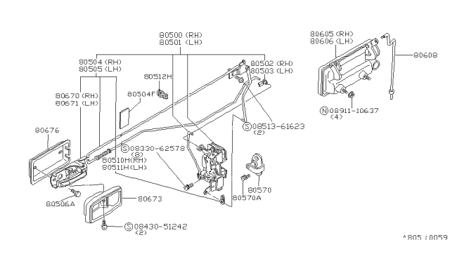 1983 Nissan 200SX Front Door Outside Handle Assembly, Right Diagram for 80606-N8205
