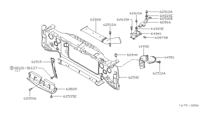 1982 Nissan 200SX Front Apron & Radiator Core Support Diagram 3