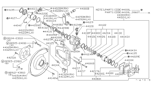 1981 Nissan 200SX A CALIPER RH 99 Diagram for 44000-N8503