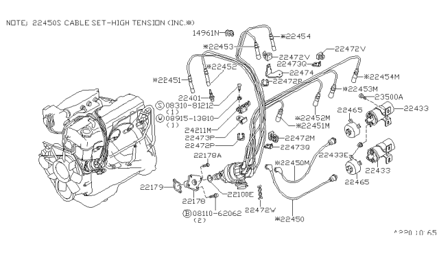 1982 Nissan 200SX Cable High Tension Set Diagram for 22450-N8485