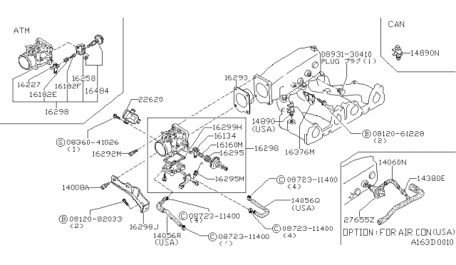 1981 Nissan 200SX Lever Throttle Diagram for 16134-N8510