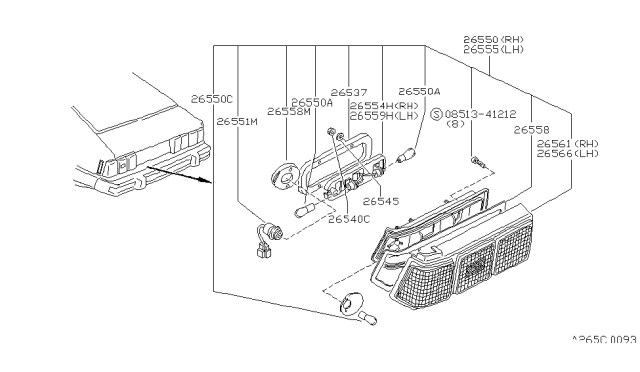 1981 Nissan 200SX Combination Lamp Assembly Diagram for 26552-N8500
