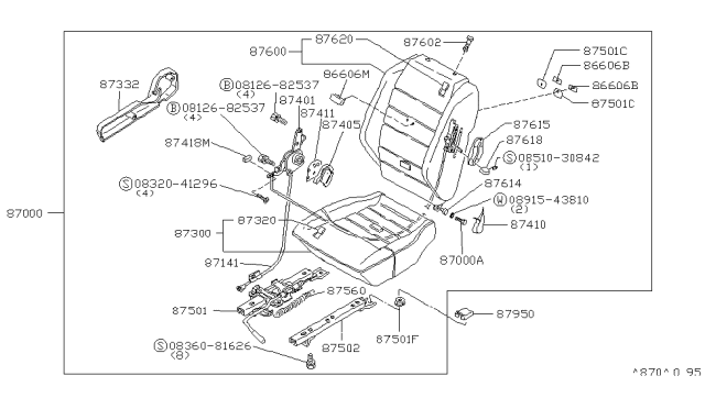 1980 Nissan 200SX Seat Slide Assembly Diagram for 87500-N8200
