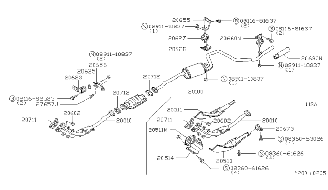 1983 Nissan 200SX Bracket Exhaust Mounting Diagram for 20662-N8220