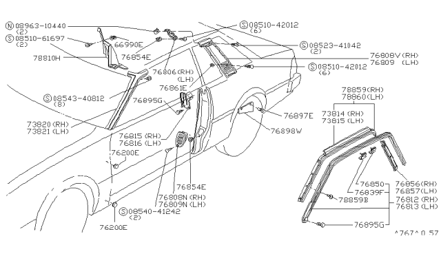 1983 Nissan 200SX Glass Guide A Diagram for 76884-N8200