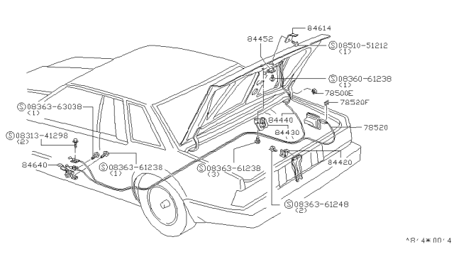 1981 Nissan 200SX Lid Opener Cable Diagram for 84650-N9600
