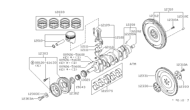 1981 Nissan 200SX Piston,Crankshaft & Flywheel Diagram 2