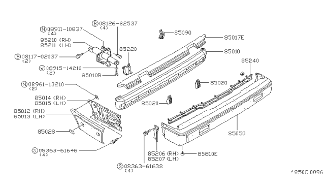 1982 Nissan 200SX Rear Bumper Assembly Diagram for 85020-N8520