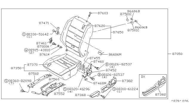 1980 Nissan 200SX SEATBACK-Lever-GRY Diagram for 87610-N8300